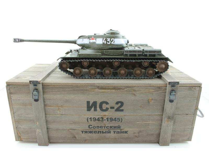 Радиоуправляемый танк Taigen ИС-2 модель 1944, СССР, зеленый, деревянная коробка RTR масштаб 1:16 2.4G - TG3928-1G-BOX