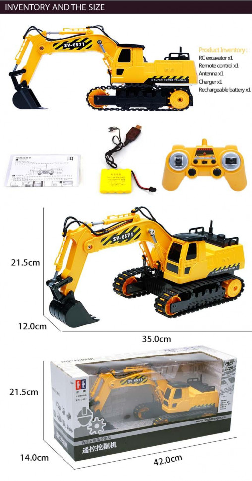 Радиоуправляемый экскаватор Double Eagle масштаб 1:26 2.4G - E571-003