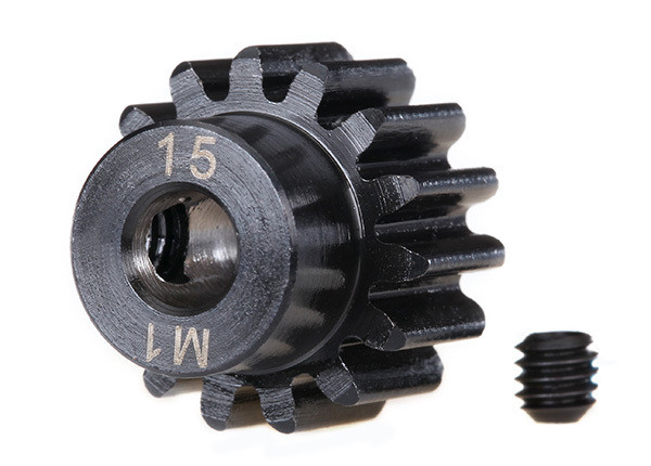 Шестерня 15-T pinion (machined) (1.0 metric pitch) (fits 5mm shaft): set screw (compatible with steel s - TRA6487R