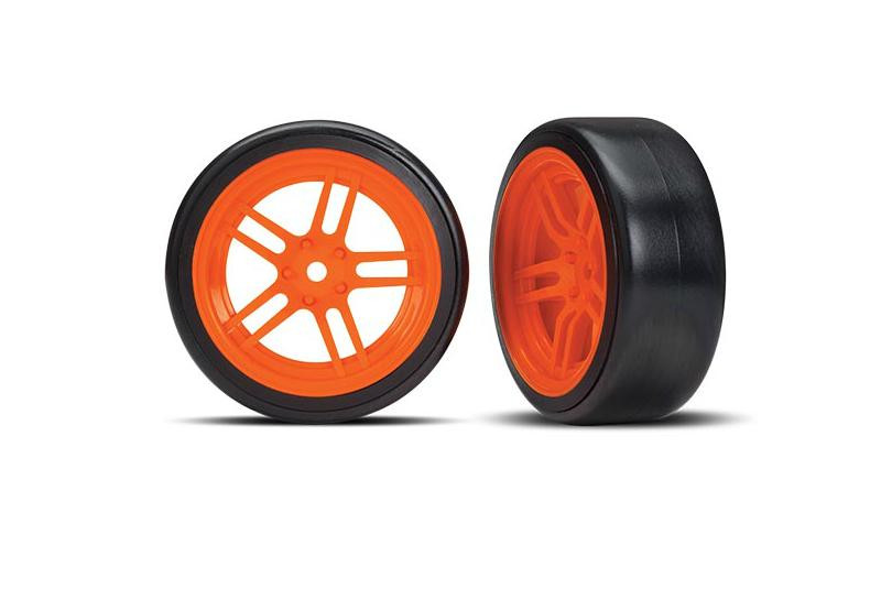 Колеса для дрифта в сборе Split-spoke orange wheels + 1.9* Drift tires (передние) - TRA8376A
