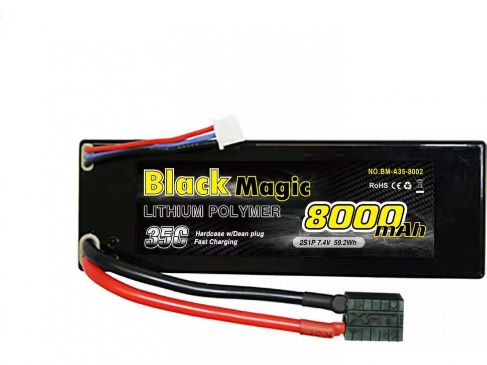Аккумулятор Black Magic Li-Po 7.4V 8000mah 35C, 2S2P(hardcase w|Traxxas Plug) - BM-A35-8002