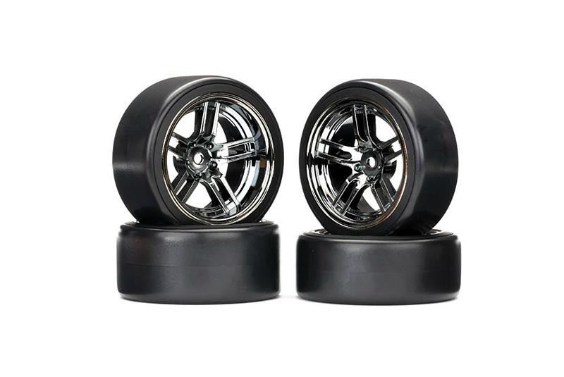 Колеса для дрифта в сборе Split-spoke black chrome wheels + 1.9* Drift tires (передние и задние) - TRA8378